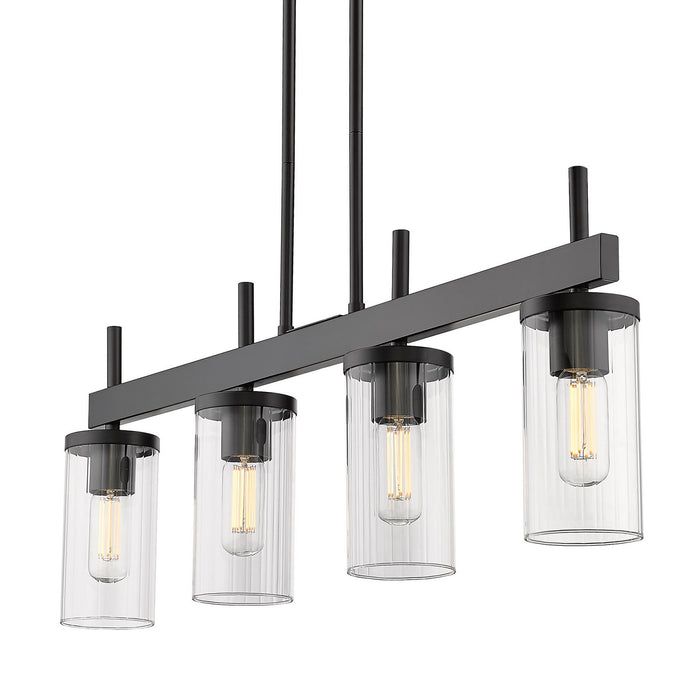 Golden 7011-LP BLK-CLR Four Light Linear Pendant, Matte Black