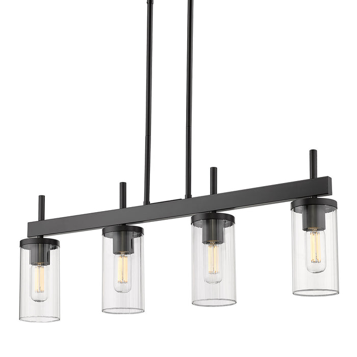 Golden 7011-LP BLK-CLR Four Light Linear Pendant, Matte Black