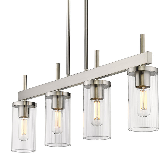 Golden 7011-LP PW-CLR Four Light Linear Pendant, Pewter