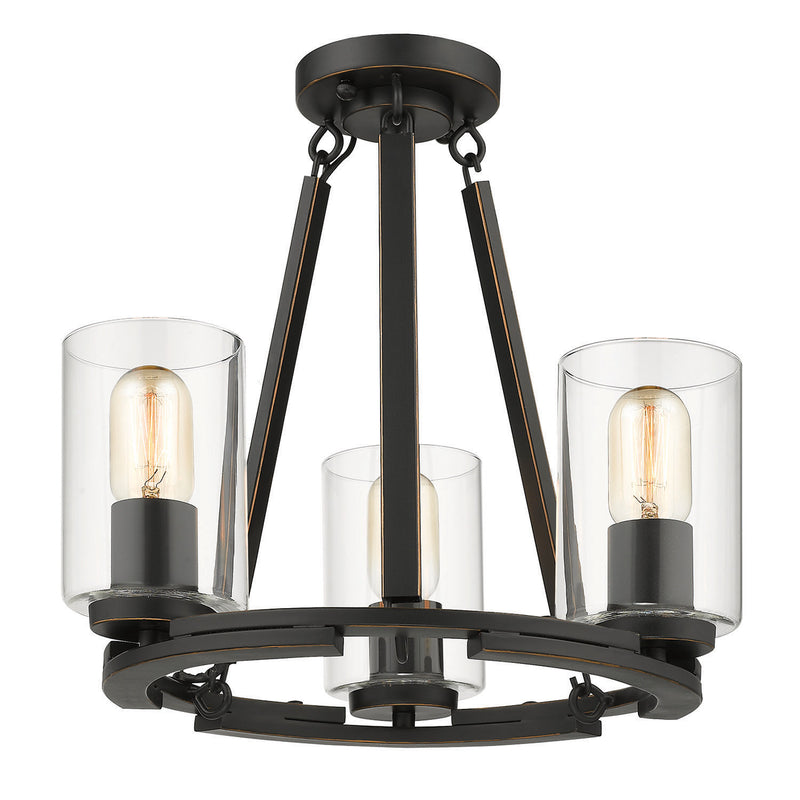Golden 7041-SF BLK-CLR Three Light Semi-Flush Mount, Matte Black