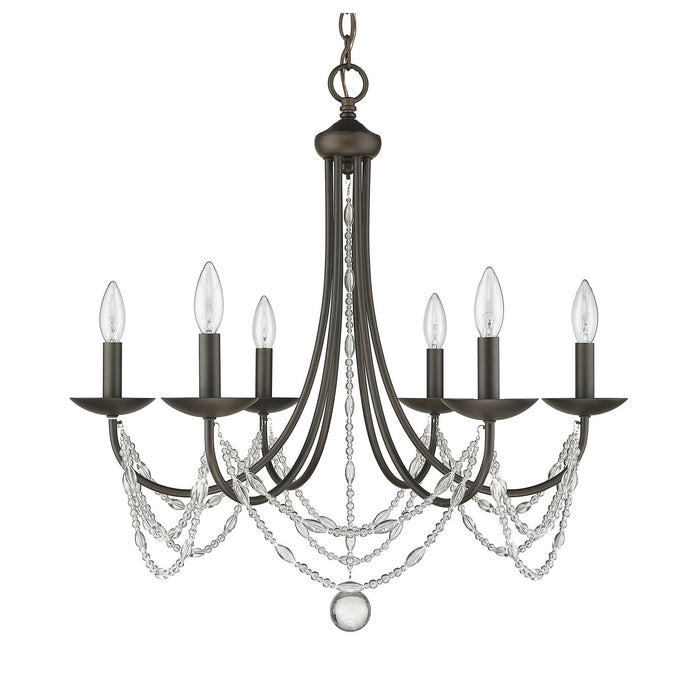 Golden 7644-6 RBZ Six Light Chandelier, Rubbed Bronze