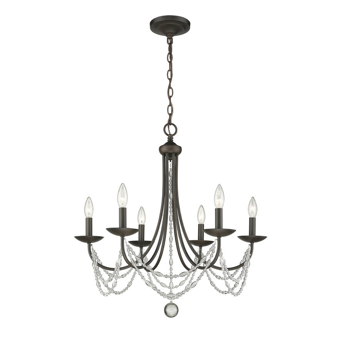 Golden 7644-6 RBZ Six Light Chandelier, Rubbed Bronze