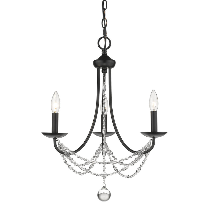 Golden 7644-M3 BLK Three Light Mini Chandelier, Matte Black