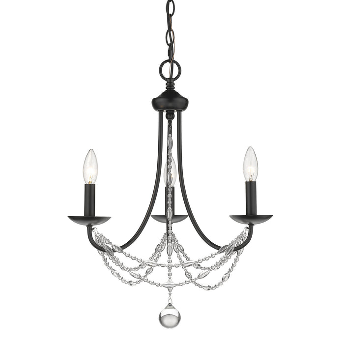 Golden 7644-M3 BLK Three Light Mini Chandelier, Matte Black