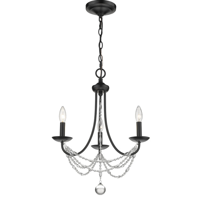 Golden 7644-M3 BLK Three Light Mini Chandelier, Matte Black