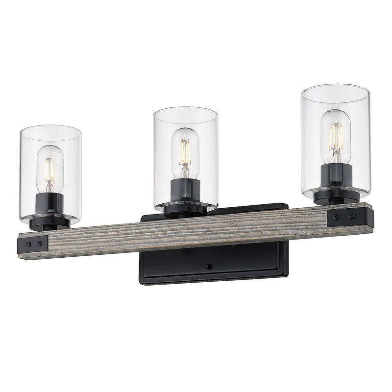 Golden 7808-BA3 BLK-CLR Three Light Bath Vanity, Matte Black