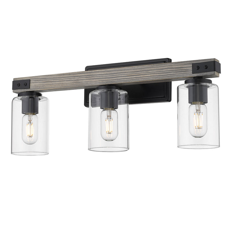 Golden 7808-BA3 BLK-CLR Three Light Bath Vanity, Matte Black