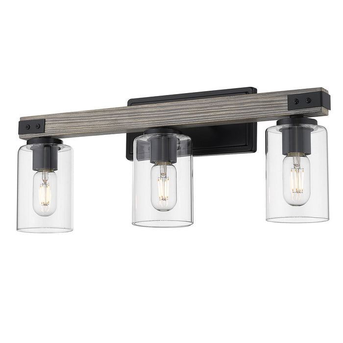 Golden 7808-BA3 BLK-CLR Three Light Bath Vanity, Matte Black