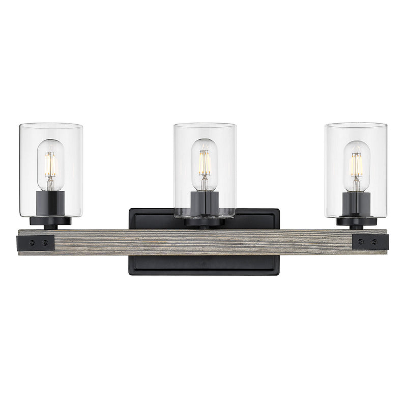 Golden 7808-BA3 BLK-CLR Three Light Bath Vanity, Matte Black