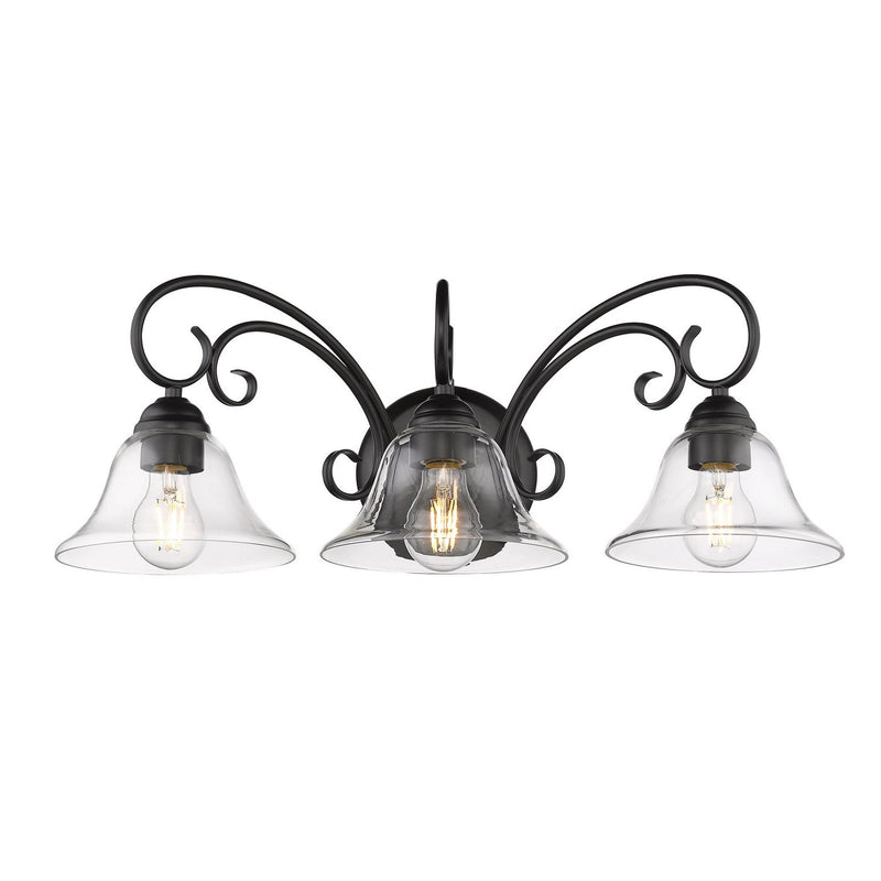 Golden 8606-BA3 BLK-CLR Three Light Bath Vanity, Matte Black