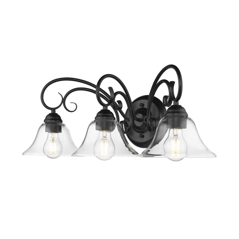 Golden 8606-BA3 BLK-CLR Three Light Bath Vanity, Matte Black