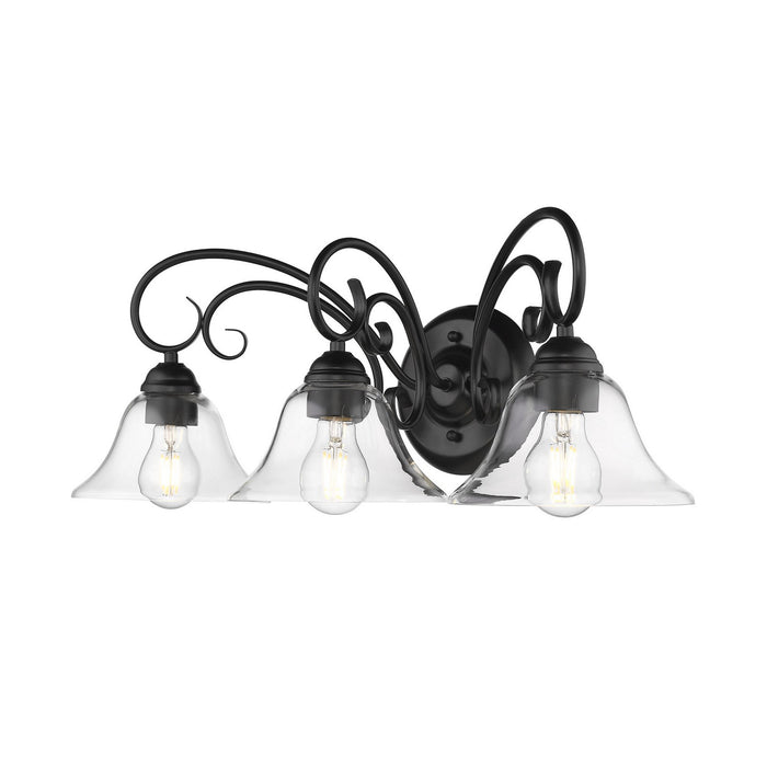 Golden 8606-BA3 BLK-CLR Three Light Bath Vanity, Matte Black