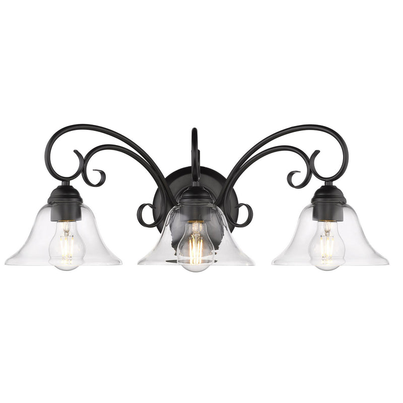 Golden 8606-BA3 BLK-CLR Three Light Bath Vanity, Matte Black