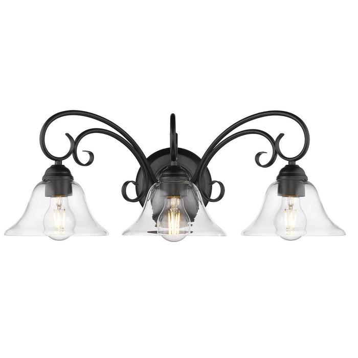 Golden 8606-BA3 BLK-CLR Three Light Bath Vanity, Matte Black
