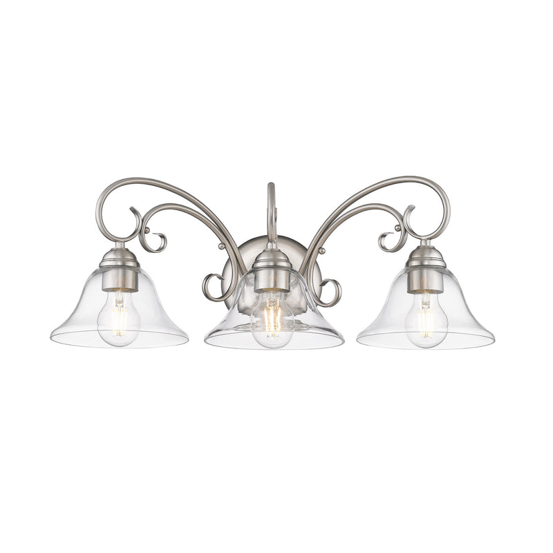 Golden 8606-BA3 PW-CLR Three Light Bath Vanity, Pewter