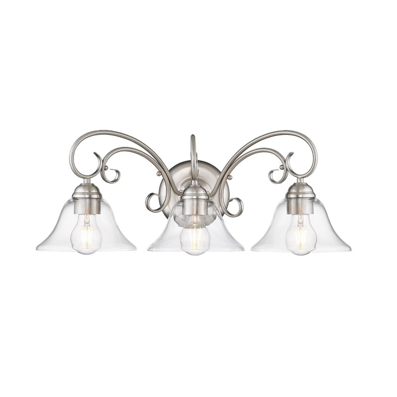 Golden 8606-BA3 PW-CLR Three Light Bath Vanity, Pewter