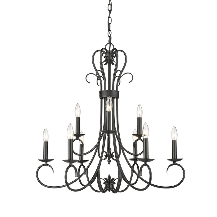 Golden 8606-CN9 BLK Nine Light Chandelier, Matte Black