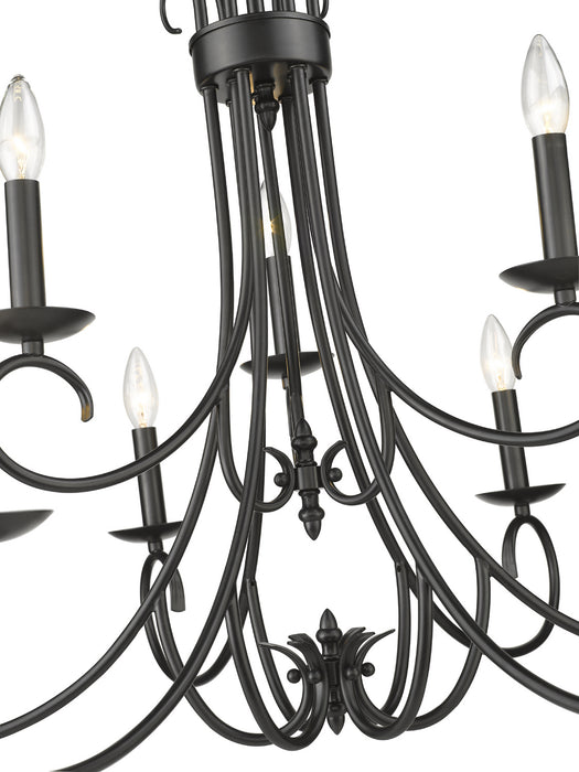 Golden 8606-CN9 BLK Nine Light Chandelier, Matte Black