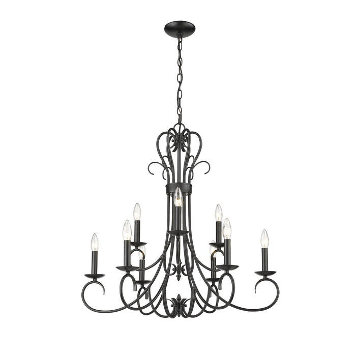 Golden 8606-CN9 BLK Nine Light Chandelier, Matte Black