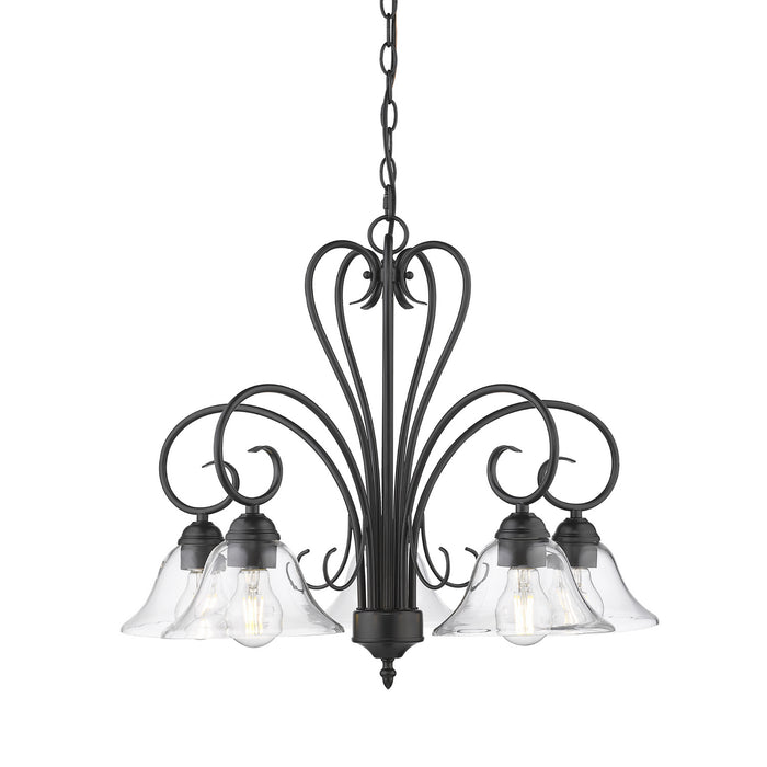 Golden 8606-D5 BLK-CLR Five Light Chandelier, Matte Black
