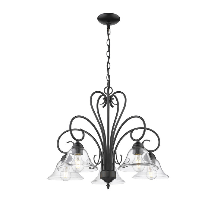 Golden 8606-D5 BLK-CLR Five Light Chandelier, Matte Black