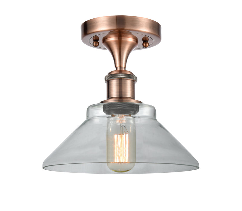 Innovations 516-1C-AC-G132 One Light Semi-Flush Mount, Antique Copper
