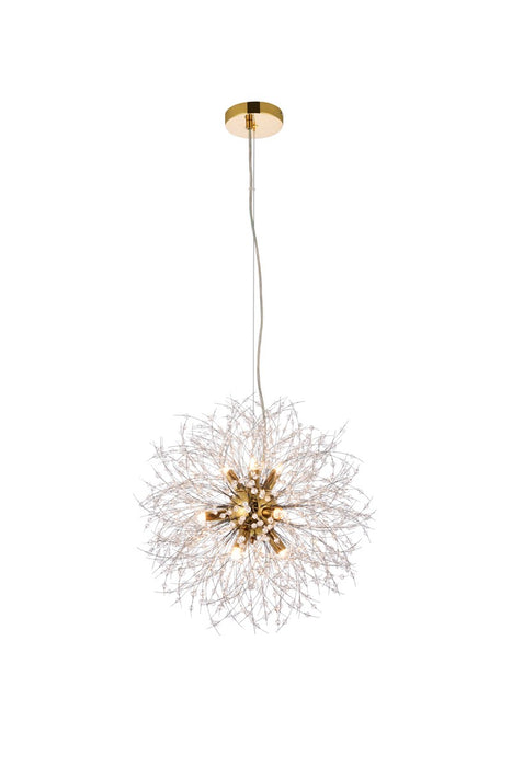 Elegant Lighting 3507D18G Nine Light Pendant, Gold