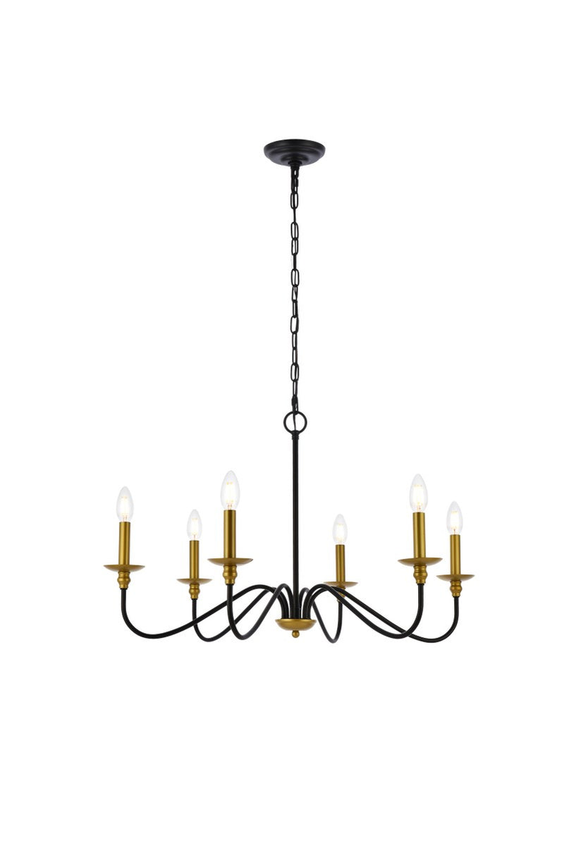 Elegant Lighting LD5056D30BRB Six Light Chandelier, brass