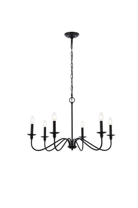 Elegant Lighting LD5056D30MB Six Light Chandelier, Matte Black