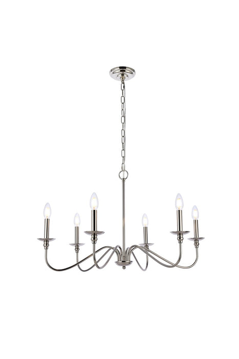 Elegant Lighting LD5056D30PN Six Light Chandelier, Polished Nickel