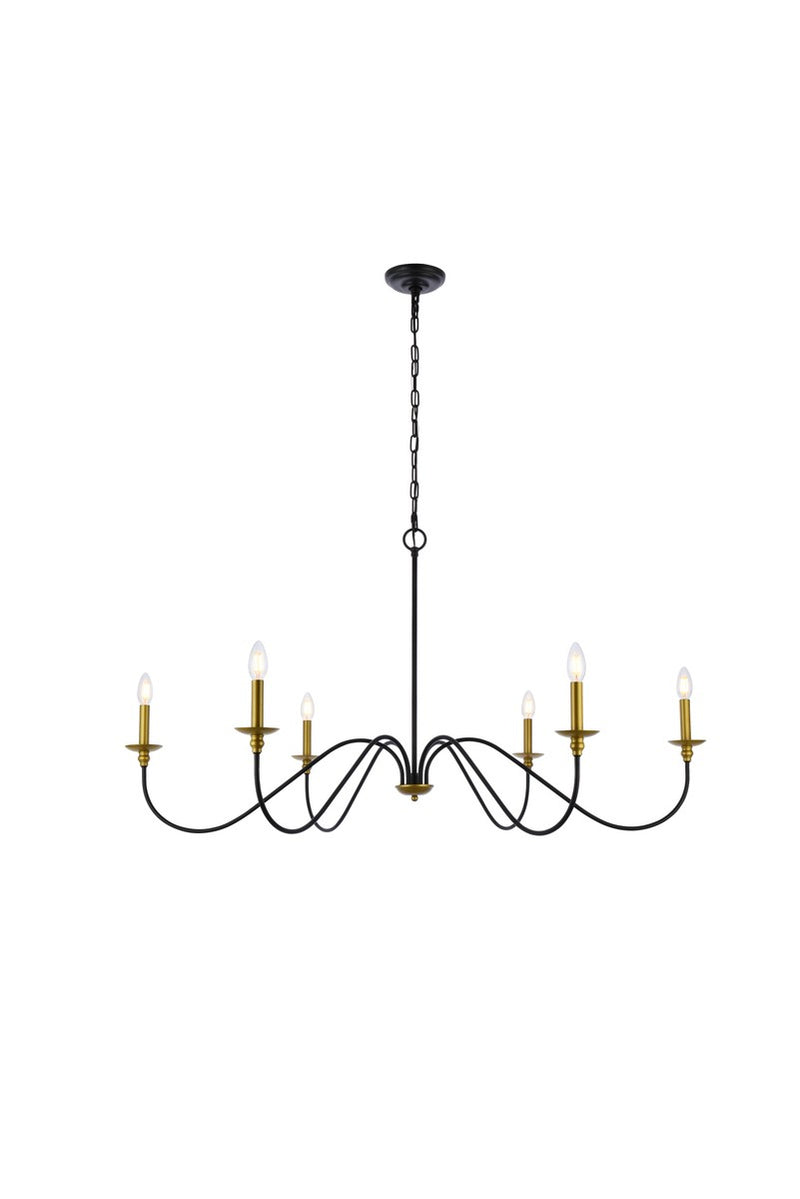 Elegant Lighting LD5056D48BRB Six Light Chandelier, brass