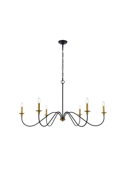 Elegant Lighting LD5056D48BRB Six Light Chandelier, brass