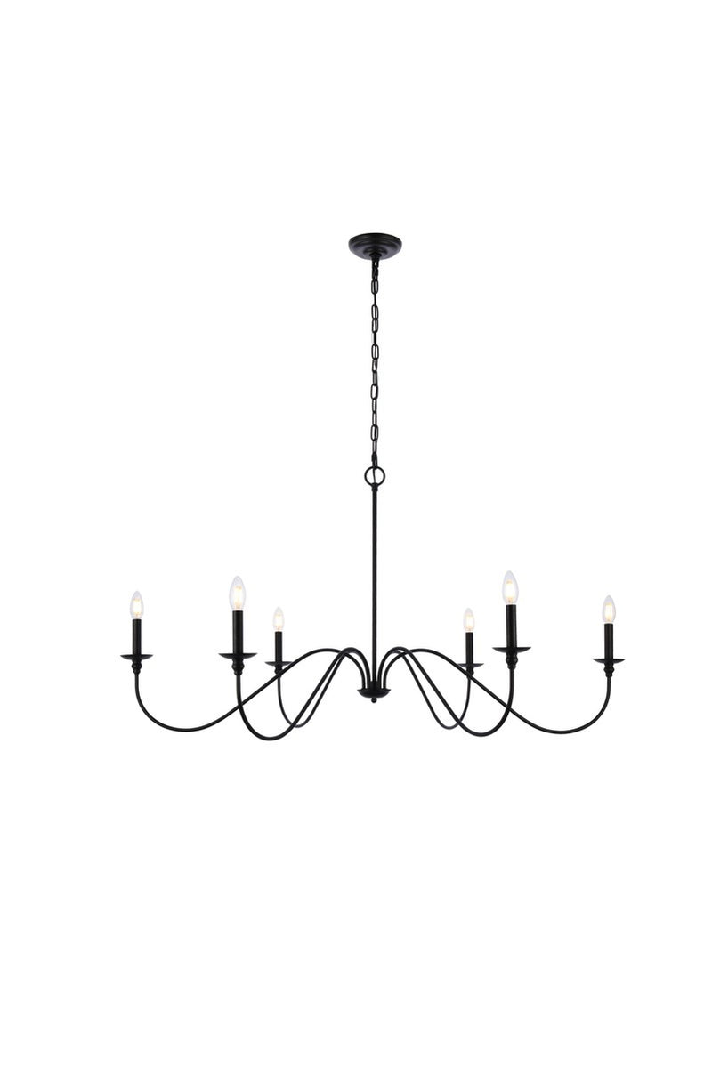 Elegant Lighting LD5056D48MB Six Light Chandelier, Matte Black