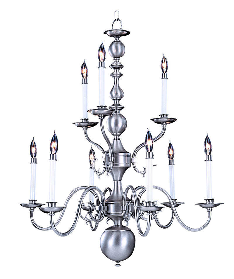 Framburg 9129 SP Nine Light Chandelier, Satin Pewter