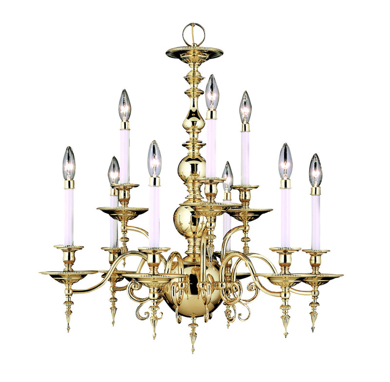 Framburg 7449 PB Nine Light Chandelier, Polished Brass