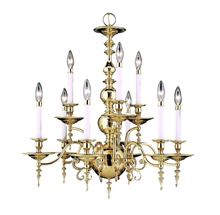 Framburg 7449 PB Nine Light Chandelier, Polished Brass