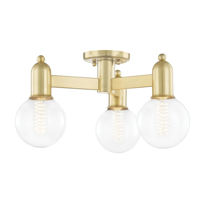 Mitzi H419603-AGB Three Light Semi Flush Mount, Aged Brass