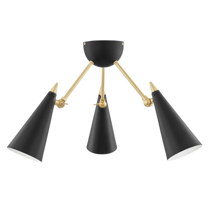 Mitzi H441603-AGB/BK Three Light Semi Flush Mount, Aged Brass/Black