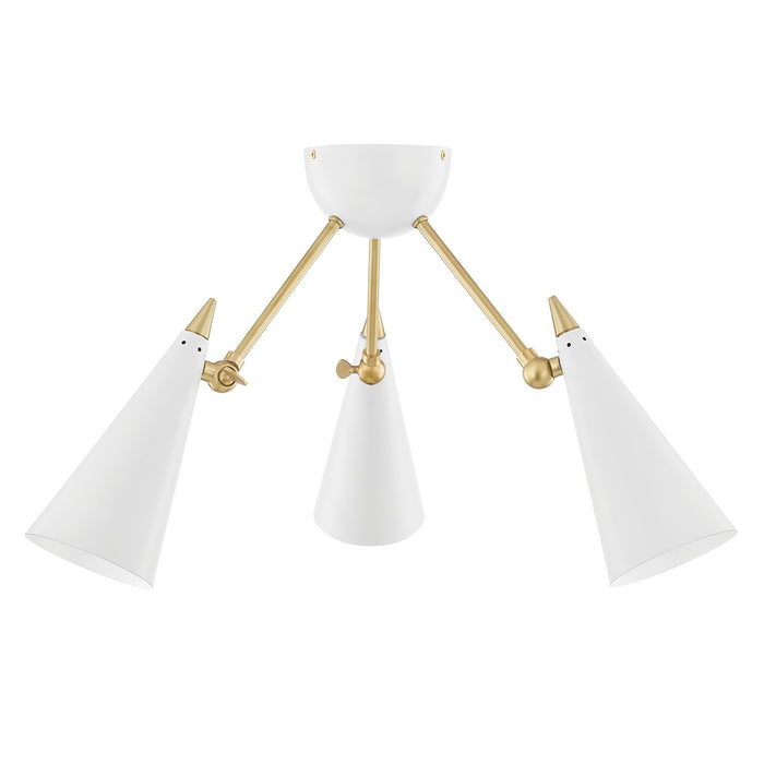 Mitzi H441603-AGB/WH Three Light Semi Flush Mount, Aged Brass/Soft Off White