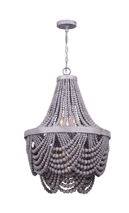 Canarm ICH1001A06BGY18 Six Light Chandelier, Brushed Grey With Real Wood Beads