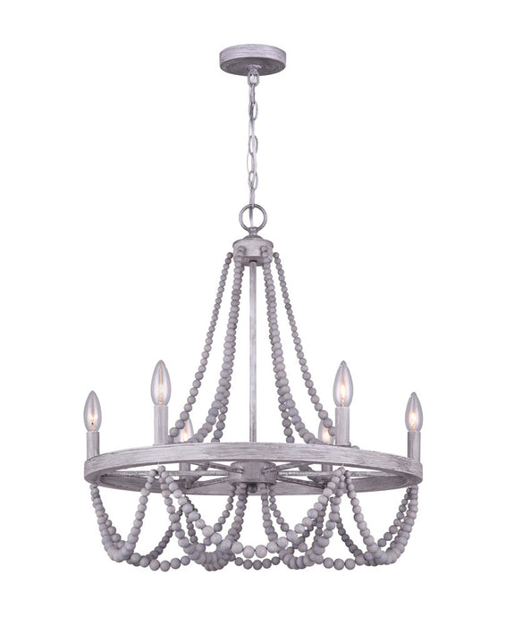 Canarm ICH1001A06BGY23 Six Light Chandelier, Brushed Grey With Real Wooden Beads