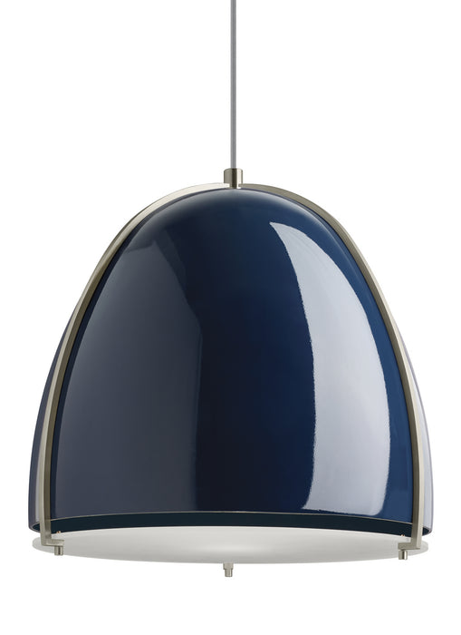 Visual Comfort Modern 700TDPRVPUS One Light Pendant, Blue/Satin Nickel