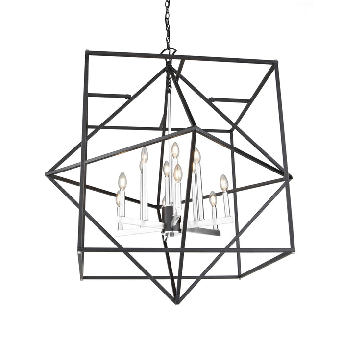 Artcraft AC11202PN 12 Light Chandelier, Matte Black & Polished Nickel