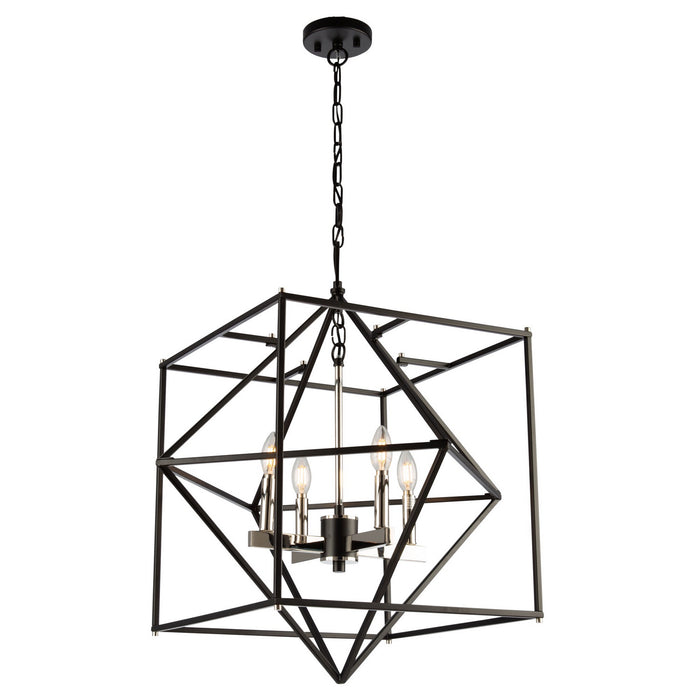 Artcraft AC11204PN Four Light Chandelier, Matte Black & Polished Nickel