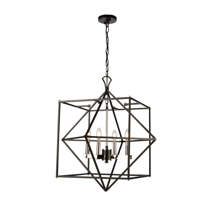 Artcraft AC11204PN Four Light Chandelier, Matte Black & Polished Nickel