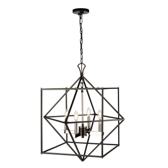 Artcraft AC11204PN Four Light Chandelier, Matte Black & Polished Nickel
