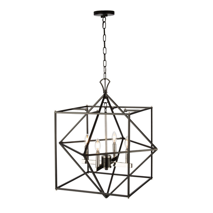 Artcraft AC11204PN Four Light Chandelier, Matte Black & Polished Nickel
