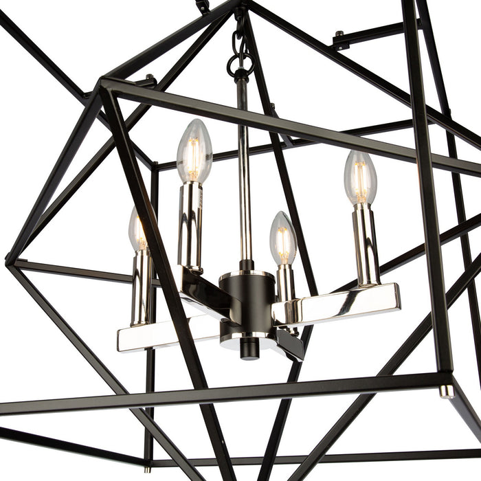 Artcraft AC11204PN Four Light Chandelier, Matte Black & Polished Nickel