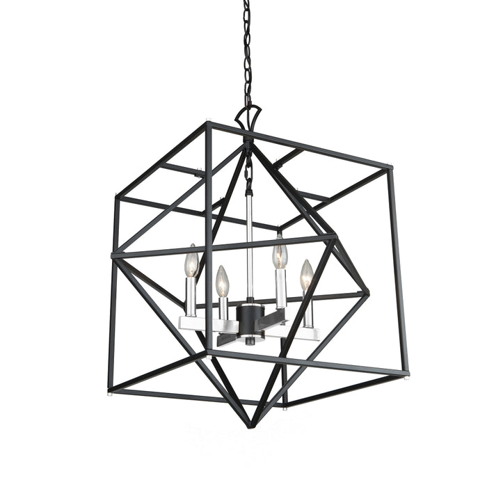 Artcraft AC11204PN Four Light Chandelier, Matte Black & Polished Nickel