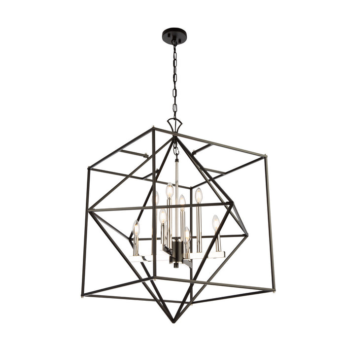 Artcraft AC11208PN Eight Light Chandelier, Matte Black & Polished Nickel